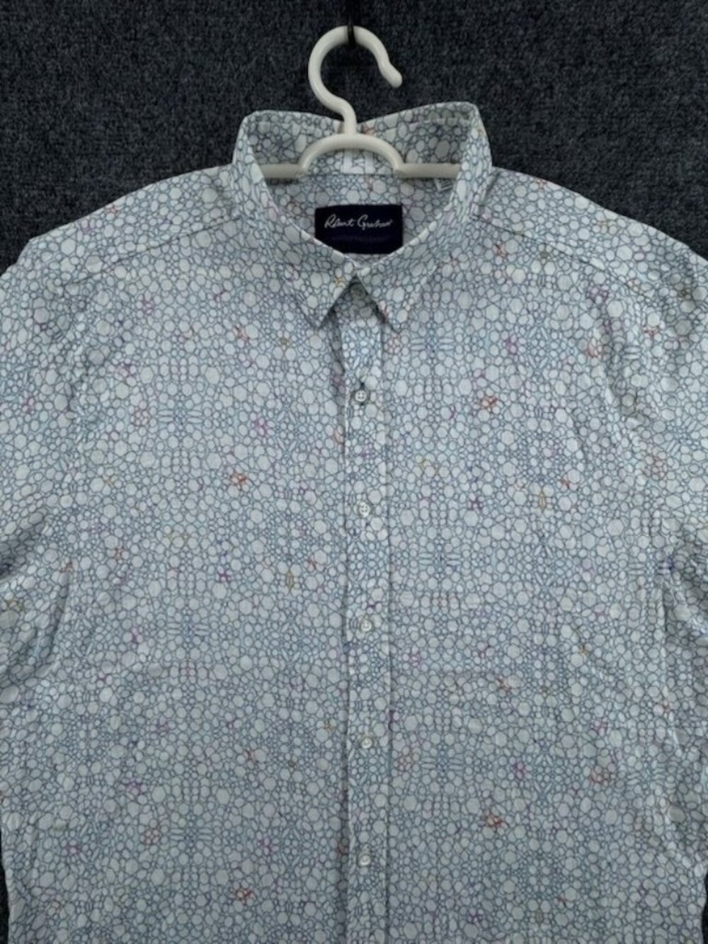 Robert Graham Blue White Geometric Tailored 2XL Short Sleeve Point Button Up